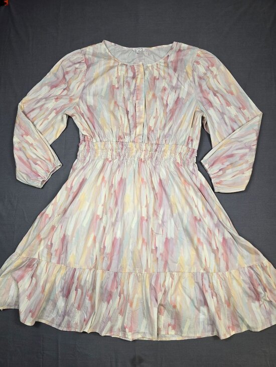 Chic Soul Dresses & Skirts - Chic Soul Pastel Abstract Print Ruffle Hem Dress Snap Front & Elastic Waist 3X